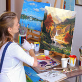 Artunion Fall Mountain Waterfall Paint by Numbers for Adults Beginner, Scenery Paint by Number Kits, DIY Oil Painting Paint by Number Kits on Canvas Arts Craft for Home Wall Decor 16x20 Inch Artunion