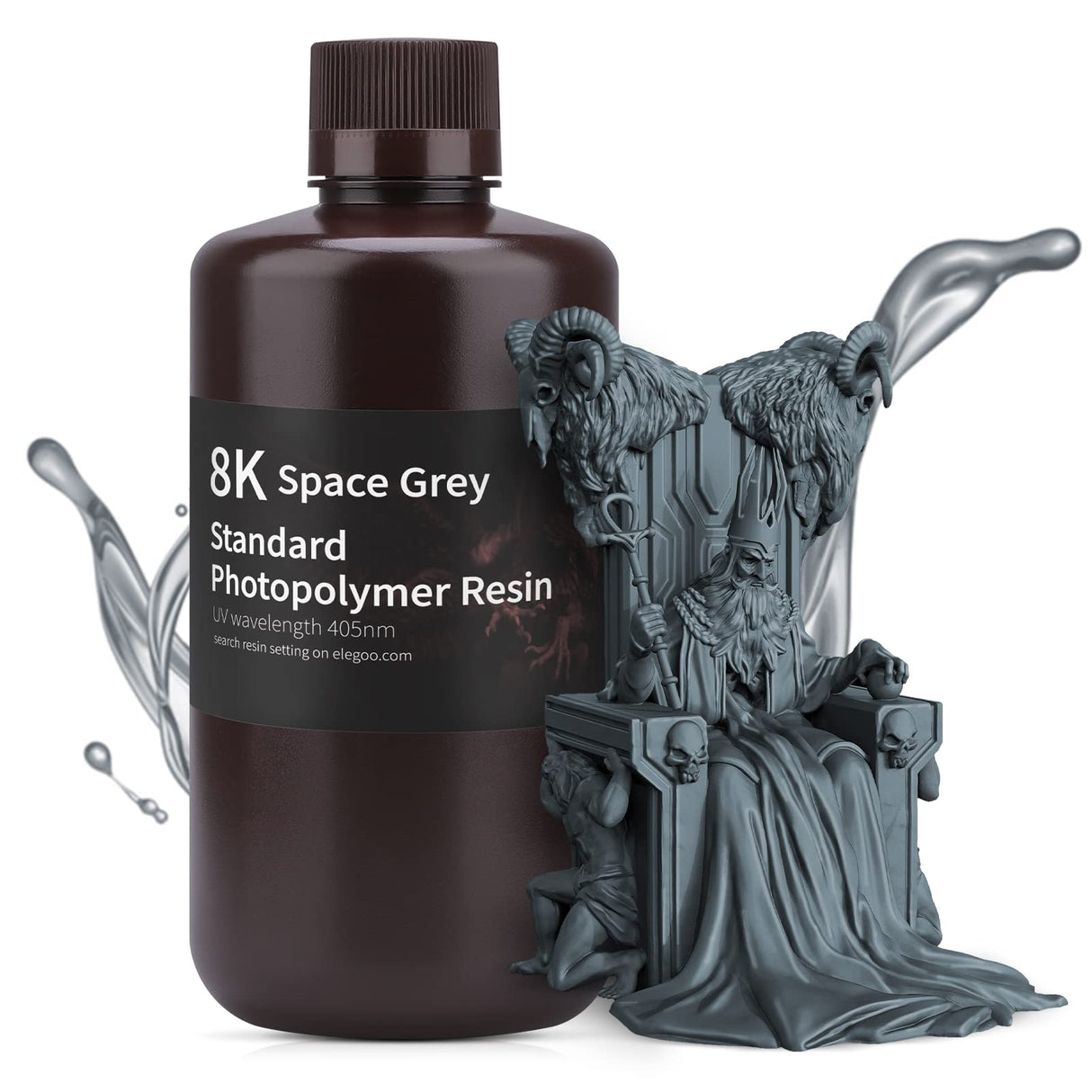 ELEGOO 8K Standard Resin, 405nm Rapid UV-Curing 3D Printer Resin, Higher Precision, Lower Shrinkage 3D Photopolymer Resin for 8K/12K/14K 3D Printer and LCD/MSLA/DLP 3D Printing, Space Grey 1000G Deeplee