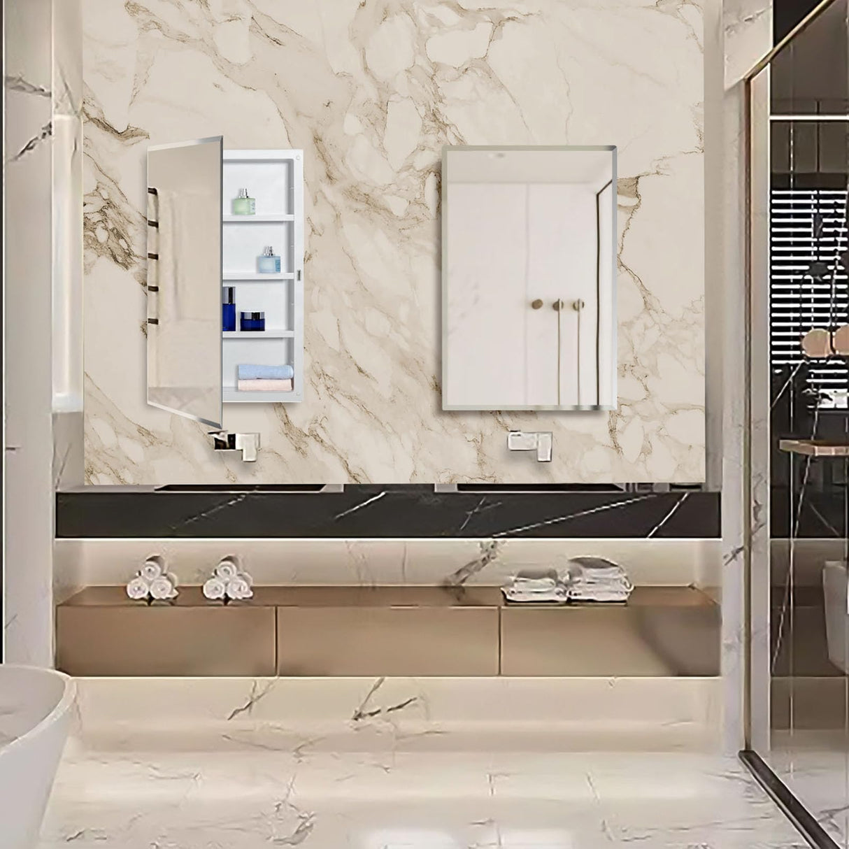 IDYLLOR Plastic Medicine Mirror Cabinet for Bathroom 16 x 26 inch, Surface and Recessed Mount IDYLLOR