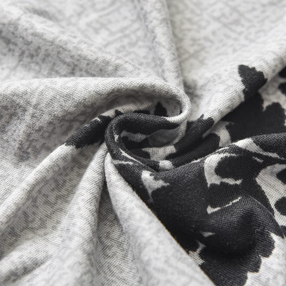 CHNSHOME Recliner Chair Covers, 4-Piece Stretchy Slipcover with Remote Control Pocket, Black and White Leaves Pattern, Traditional Style CHNSHOME