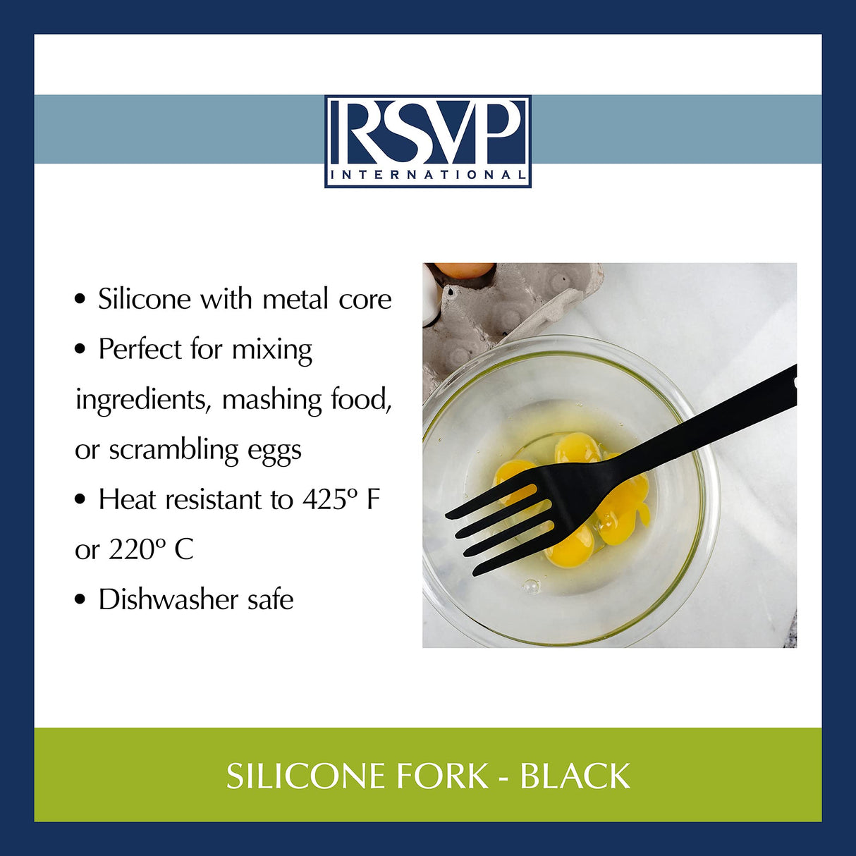 RSVP International (EFF-TQ) Silicone Flexible Fork, Black, 11" | Mixes Ingredients, Mashes Food, Whisks Eggs, & More | Dishwasher Safe & Heat Resistant | Baking, Serving, Mixing Made Easy RSVP
