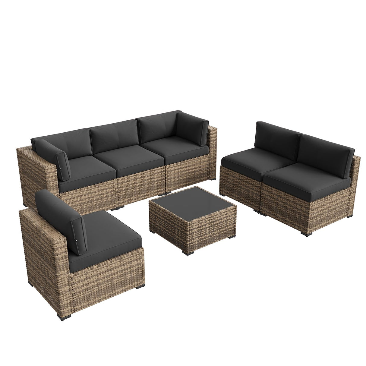 Aoxun Patio Furniture Sets, 7-Piece Outdoor Patio Furniture with Thick Cushions, Wicker Outdoor Conversation Set Sectional Sofa for Backyard, Poolside, Garden Aoxun