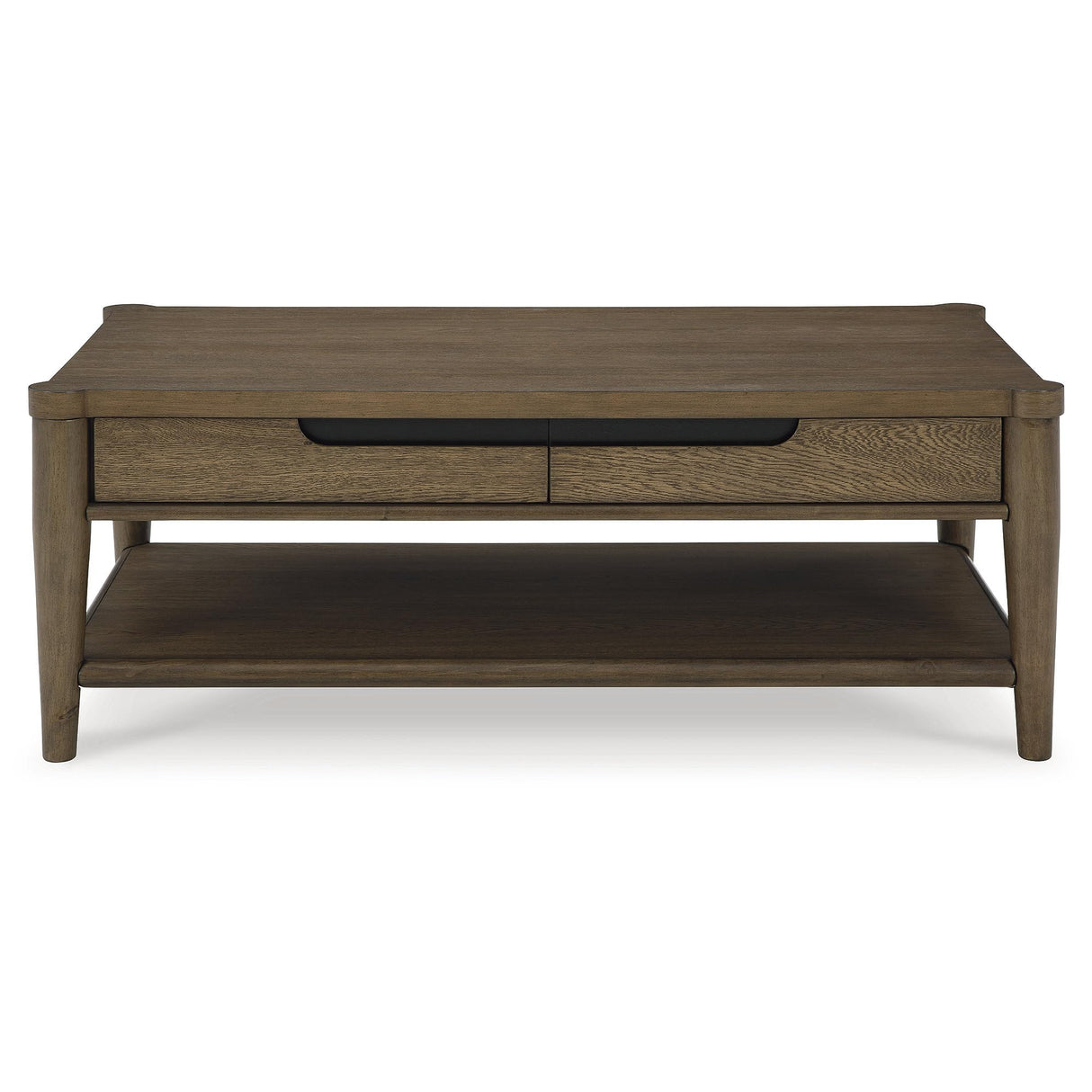 Signature Design by Ashley Roanhowe Contemporary 2-Drawer Coffee Table with Open Lower Shelf and Tapered Legs, Dark Brown Signature Design by Ashley