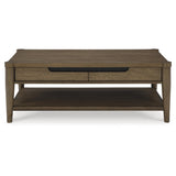 Signature Design by Ashley Roanhowe Contemporary 2-Drawer Coffee Table with Open Lower Shelf and Tapered Legs, Dark Brown Signature Design by Ashley