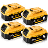 Wryfzxd Replacement for Dewalt 20V MAX Battery 6.0Ah Compatible with Dewalt 20V Battery Lithium Replacement for Dewalt 20 Volt Battery DCB205 DCB204 DCB207 Compatible with Dewalt Battery 20V 4Packs Wryfzxd