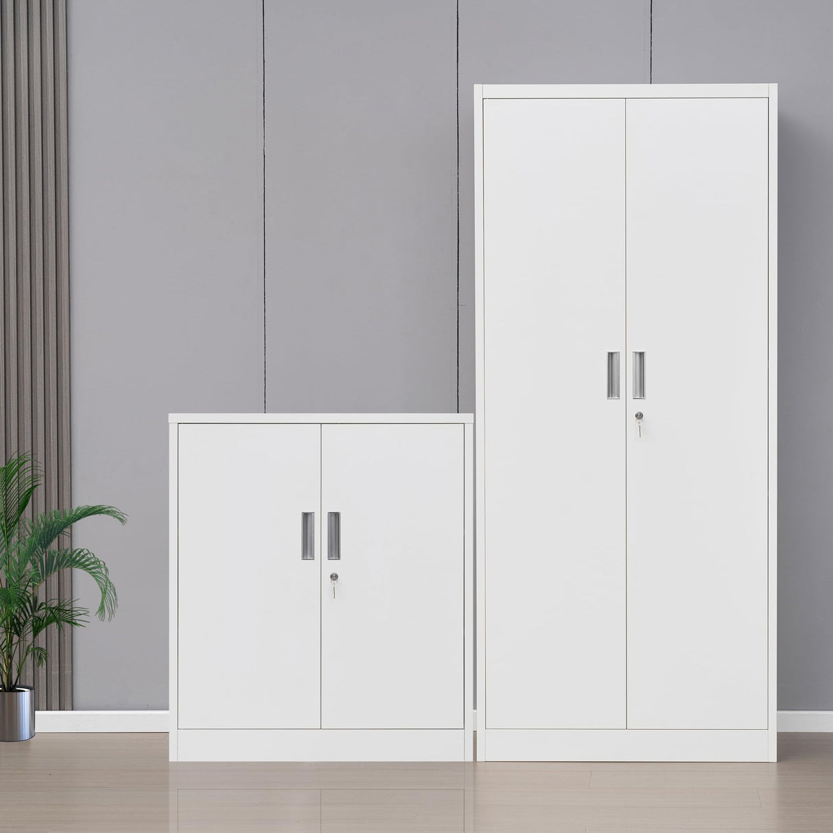 Wanfu Metal Storage Cabinet with Locking Doors and Adjustable Shelves, 36.2" H Steel Storage Cabinet for Garage, Home, Office, Utility Room-White Wanfu