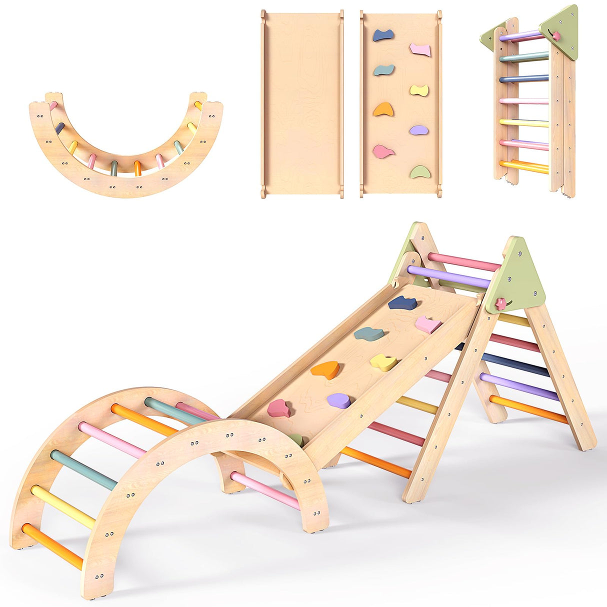 aiwo Pikler Triangle Set 7in1 Montessori Toddler Climbing Toys Indoor, Climbing Toys for Toddlers 1-3 Inside, Baby Climbing Gym Toddler Climber Indoor Playground aiwo