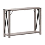 Taylor & Logan Willard Gray Wash Wood Two Tier Modern Farmhouse Console Table with Black Metal Corner Accents and Cross Bracing Taylor & Logan