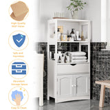 DICTAC Kitchen Pantry Storage Cabinets with Shelves,Drawer and Doors,Microwave Cart with Storage,Freestanding Floor Sideboard Cabinet with Microwave Space,Bookshelf,Display Unit for Home,White DICTAC