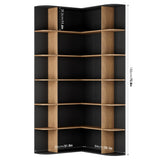 FOTOSOK 74” Tall Corner Bookshelf, 6-Tier Bookshelf and Bookcase with Open Storage, Tall Bookcases Wooden Storage Shelves for Home Office, Thickened Boards for Better Load Bearing, Black/Brown FOTOSOK