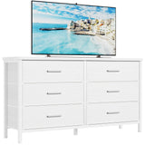 BOLUO Wide White Dresser for Bedroom 6 Drawer,Dresser TV Stand for 60" TV Dressers & Chests of Drawers BOLUO