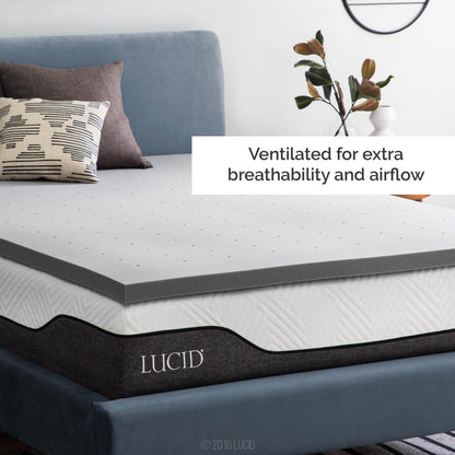 LUCID Bamboo Charcoal Infused Memory, 2 Inch, Hypoallergenic, Cooling Ventilation, CertiPUR-Certified Foam Mattress Topper, Twin XL