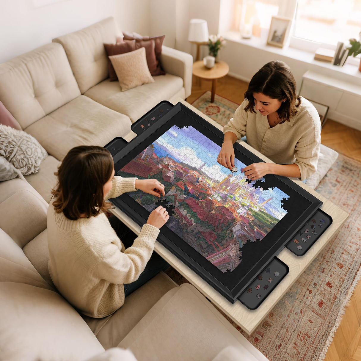 1500 Pieces Move & Rotating Puzzle Board with Drawers，36.42" x 28.94" Portable Jigsaw Puzzle Table for Adults, Wooden Puzzle Board with Covers & Wheels, Birthday Gifts for Mom HEBESPACE