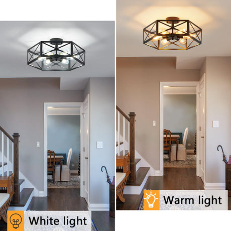 XSDeTu Industrial Semi Flush Mount Ceiling Light, 6 Light Modern Metal Close to Ceiling Light Fixture, Farmhouse Light Fixtures Ceiling Mount, Black Chandelier for Kitchen, Dining Room, Hallway XSDeTu