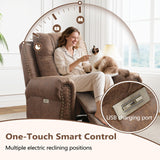ANJ Electric Power Recliner Chair with USB Ports, Breathable Faux Leather Oversized Recliner with Comfortable Arms, Back and Headrest, Single Sofa for Living Room, Nut Brown ANJ