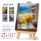 obterie 4 Pack Framed Paint by Numbers Kit for Adults Beginner Canvas Painting by Numbers for Adults Flowers Easy Adult Paint by Number Kits with Frame Floral Watercolor Painting by Number 8x12 Inch obterie