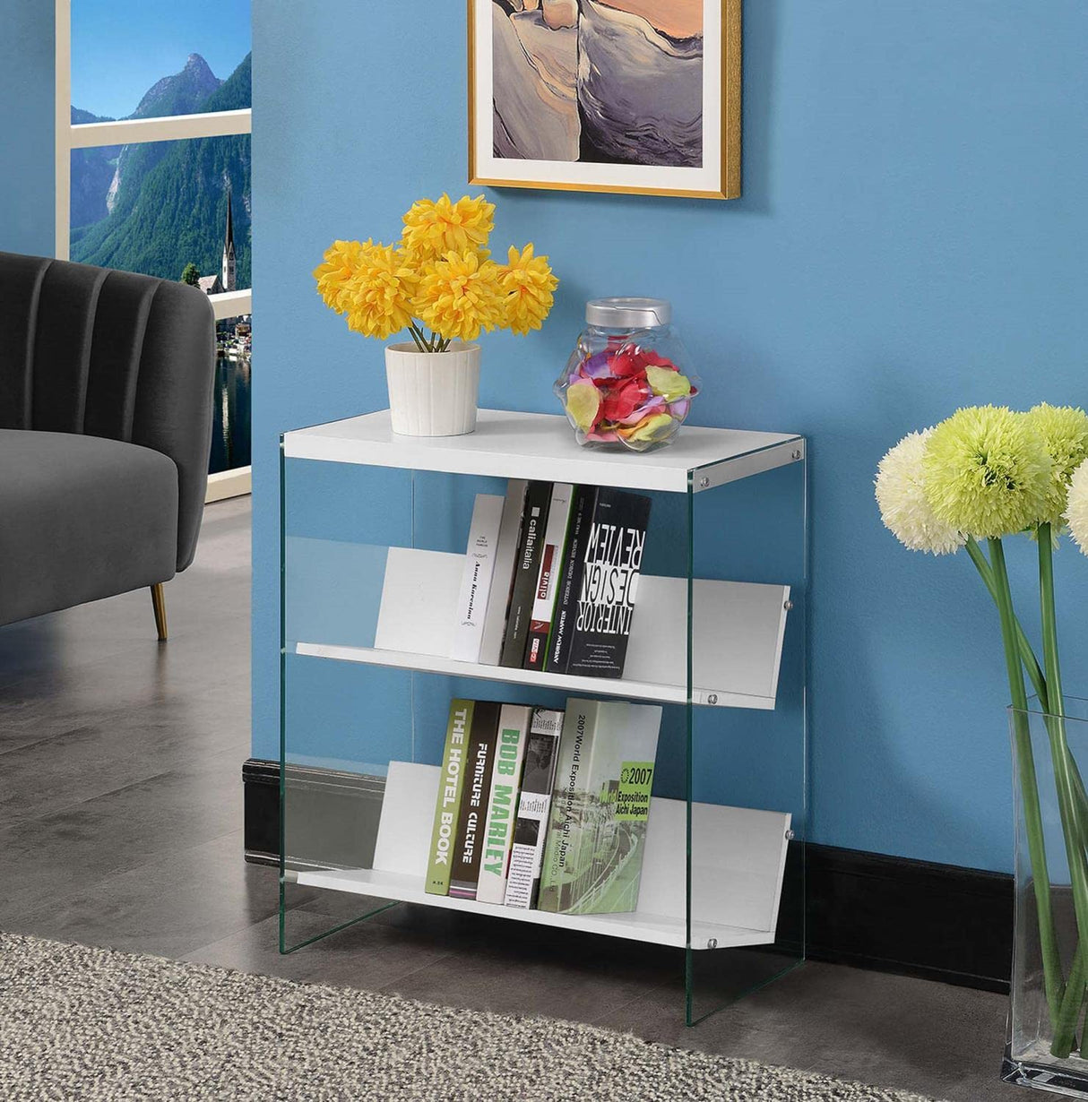 Convenience Concepts Soho Bookcase, White / Glass Convenience Concepts