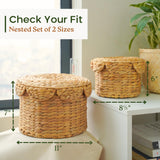 Chi An Home Scalloped Wicker Storage Baskets with Lid, Set of 2 Round Basket Decorative Boxes, Handwoven Hyacinth Baskets with Lids, Woven Storage Box for Home Organization Chi An Home