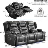 SAMERY Power Loveseat Recliner Sofa with Flip Backrest, Electric Reclining Loveseat Sofa RV Couch 3 Seater with USB Ports/Power Outlets/LED Light/Cup Holders/Pockets/Pillows for Living Room RV SAMERY
