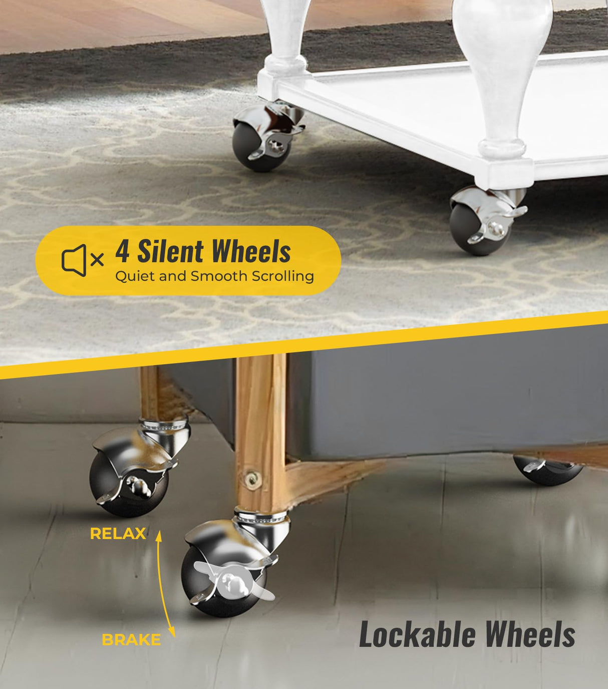 HOLKIE 2 inch Ball Caster Wheels Locking Stem Casters, Furniture Casters Set of 4 Chrome Vintage Antique Swivel Caster, 5/16" x 1-1/2" Grip Neck Spherical Casters Wheels for Furniture Legs HOLKIE