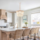 VILUXY Bohemia Wood Beaded Pendant Lights Antique Rustic Mini Chandelier White Finishing for Bedroom, Nursery Room, Girl Room, Hallway, Entryway, Passway, Dining Room, 3-Light VILUXY