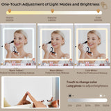 ANWBROAD Vanity Desk with Mirror and Lights 3 Colors 43.3" Makeup Vanity with RGB Lights and Power Strip Large Vanity Set with 3 Drawers 2 Cabinets White Dressing Table Stool for Women Bedroom UBDT78W ANWBROAD