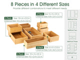 Kootek 8 Pcs Bamboo Drawer Organizer Utensil Tray Kitchen Storage Box 4-Size Versatile Dividers Cutlery Holders Bins Containers for Flatware Kitchen Utensils Kootek