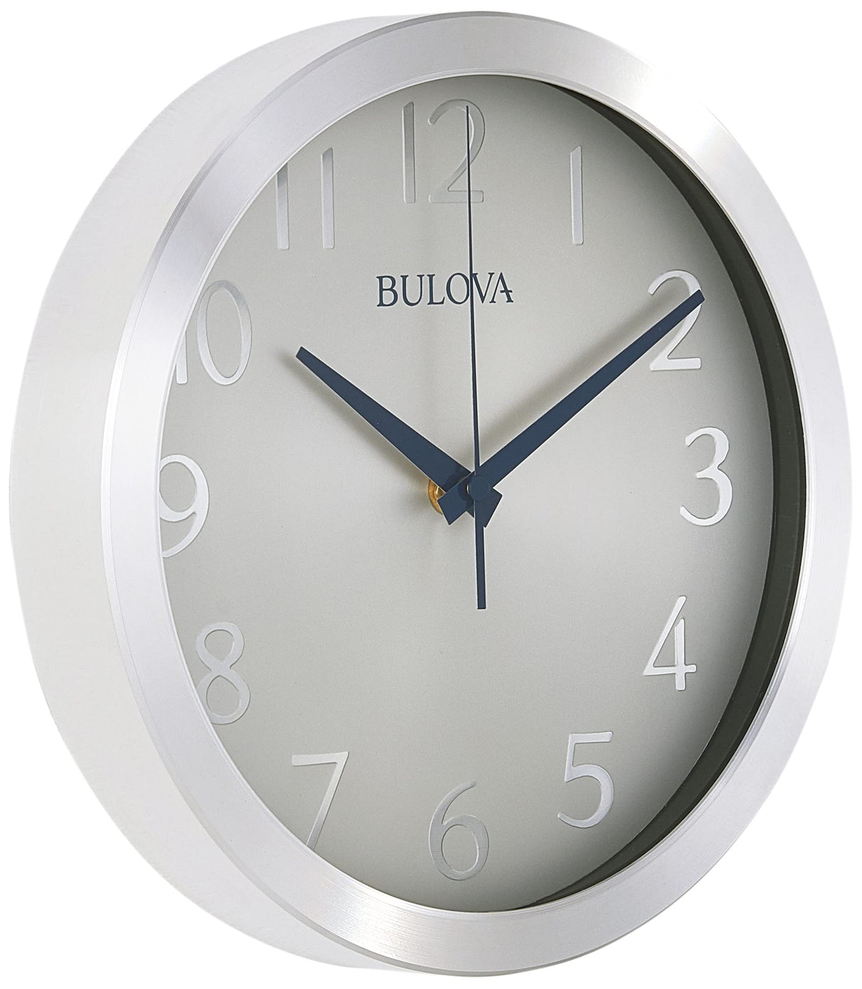 Bulova Winston Wall Clock C4844 | 10" Diameter | Metal Design with Diamond Cut Edges | Silent Sweep Quartz Movement | Easy-to-Read Arabic Numerals Bulova