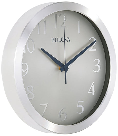 Bulova Winston Wall Clock C4844 | 10" Diameter | Metal Design with Diamond Cut Edges | Silent Sweep Quartz Movement | Easy-to-Read Arabic Numerals Bulova