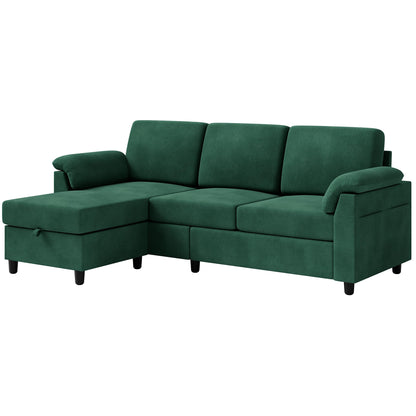 Vongrasig Convertible Sectional Couch, 3 Seat L Shaped Sofa with Removable Pillows Linen Fabric Small Modern Couch Mid Century for Living Room, Apartment and Office (Green)