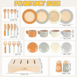 Wooden Play Dishes and Plates for Kids Kitchen Set, 27 PCS Wooden Play Kitchen Accessories, Kitchen Toy for Toddlers 2-4 Years Girls and Boys Dreamon
