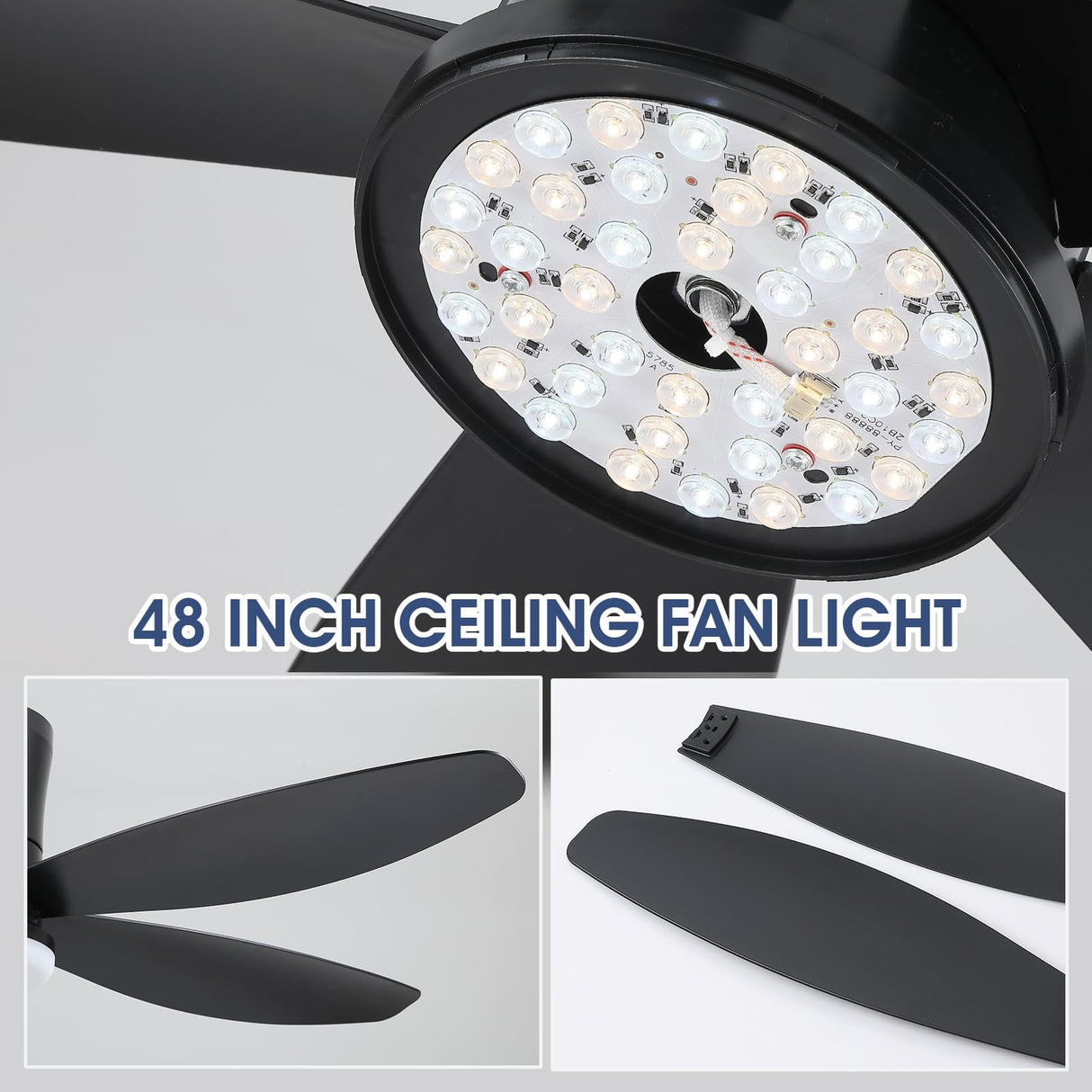 Surtime 48" Ceiling Fans with Lights-Low Profile Ceiling Fan with Light and Remote/APP Control,Flush Mount,DC Reversible,LED Dimmable Blakc Ceiling Fans for Bedroom,Indoor/Outdoor Patio Use Surtime