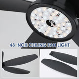 Surtime 48" Ceiling Fans with Lights-Low Profile Ceiling Fan with Light and Remote/APP Control,Flush Mount,DC Reversible,LED Dimmable Blakc Ceiling Fans for Bedroom,Indoor/Outdoor Patio Use Surtime