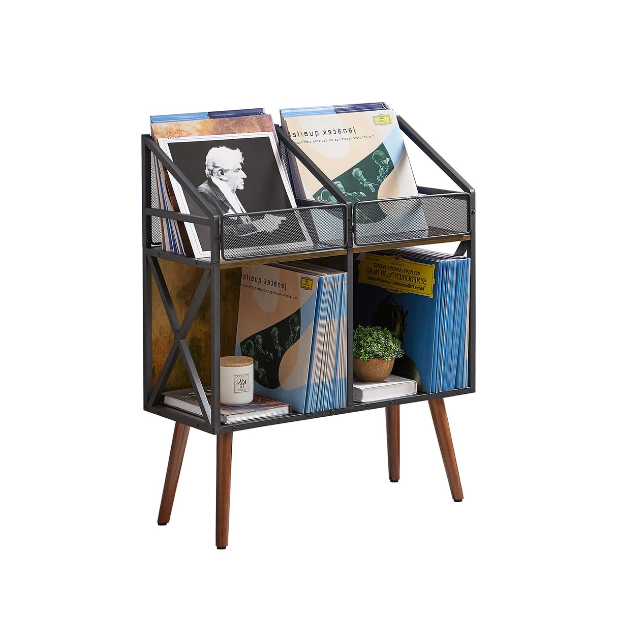 EYOCAL Vinyl Record Storage Holder Rack,250 LP Wooden Record Display Table for Albums Books Magazines Files for Living Room Bedroom Patent Pending EYOCAL