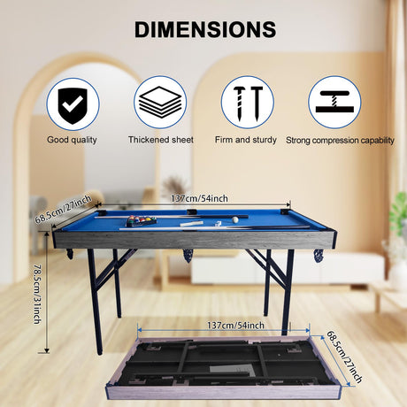 Multi Game Table, 54" Upgrade 5 in 1 Folding Sports Arcade Games with Accessories,Ping Pong,Pool Billiard,Shuffleboard,Bowling,Hockey Combo Game Set for Family Game Table,Indoor and Outdoor HLC