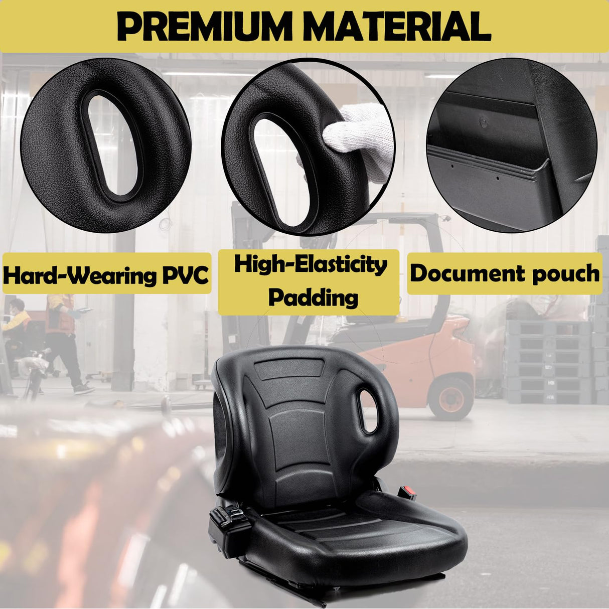 SEATIN Universal Forklift Seat W/Switch,Retractable Safety Belt fits Toyota Forklift Aftermarket,Tractor,Skid Loader,Excavator,Dozer,Backhoe,Telehandler,UTV,ATV SEATIN