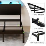Feonase Full Size Bed Frame with Ergonomic Storage Headboard & Charging Station, LED Platform Bed Frame, Heavy Duty Metal Slats, No Box Spring Needed, Easy Assembly, Black Feonase