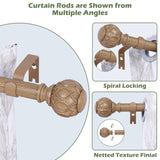 HTZON Wood Curtain Rods 48 to 84 Inch,1 Inch Adjustable Curtain Rod,Netted Wooden Window Curtains Rods,Farmhouse Rustic Heavy Duty Curtain Rods,Brown Wood Grain Decorative Single Drapery Rods 36-88" HTZON