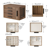 HOOBRO Jewelry Box for Women, Wooden Jewelry Organizer with Transparent Window, 4-Layer Jewelry Organizer Box, Jewelry Holder Organizer for Earrings, Necklaces, Rings, Walnut and Black BH09JB04 HOOBRO