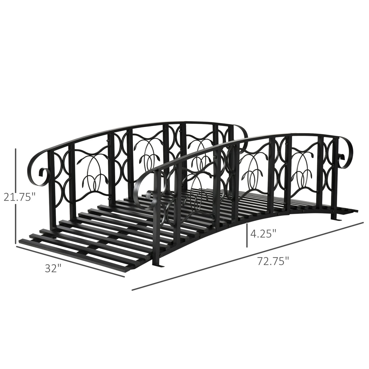 Outsunny 6' Metal Arch Backyard Garden Bridge with 660 lbs. Weight Capacity, Safety Siderails, Vine Motifs, & Easy Assembly for Backyard Creek, Stream, Pond, Black Outsunny