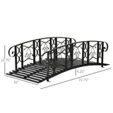 Outsunny 6' Metal Arch Backyard Garden Bridge with 660 lbs. Weight Capacity, Safety Siderails, Vine Motifs, & Easy Assembly for Backyard Creek, Stream, Pond, Black Outsunny