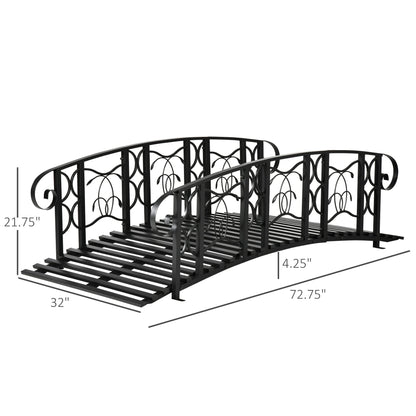 Outsunny 6' Metal Arch Backyard Garden Bridge with 660 lbs. Weight Capacity, Safety Siderails, Vine Motifs, & Easy Assembly for Backyard Creek, Stream, Pond, Black - WoodArtSupply