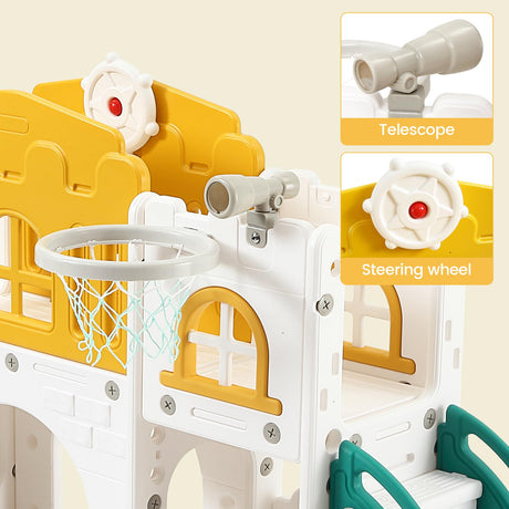 GAOMON 8 in 1 Toddler Slide Indoor Playground, Indoor Slide Toddler Playset for Toddlers 1-3, Kids Outdoor Playground with Slide, Basketball Hoop, Climber, Crawling Tunnel, Telescope, Toy Storage GAOMON