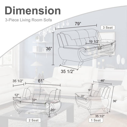 Plithzy 3 Piece Living Room Furniture Set, Leather Sofa Set for Living Room, Modern Couch Set with 3-Seater Sofa, Lovesat and Armchair (Cream White) - WoodArtSupply