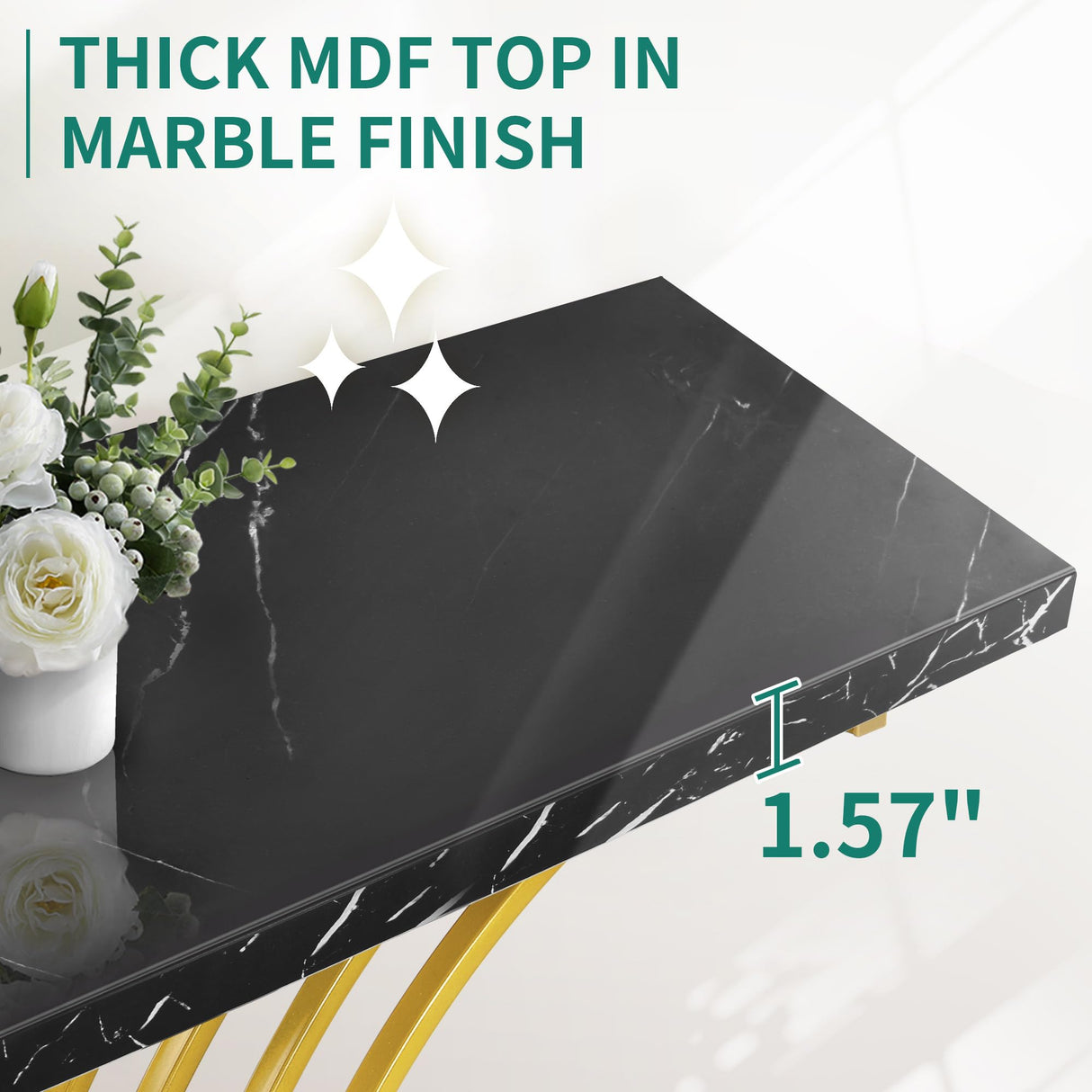 YITAHOME Gold Console Table, Modern Sofa Table for Living Room, Hallway, 40 inch Narrow Entryway Table, Faux Marble Black YITAHOME