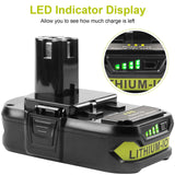 ARyee 3000mAh P108 Compatible with Ryobi Lithium Battery 18 Volt ONE+ P102 P103 P104 P105 P107 P108 P109 P190 P191 P122 with LED ARyee