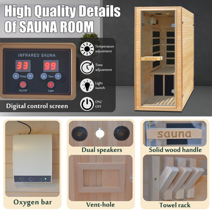 Far Infrared Home Sauna Mini Indoor Dry Personal Sauna Room,Hemlock Wood Sauna,with 1200W 5 Heating Panels, Heating Machine Equipment for Home Workout Yoga,Choice for Mum Wife Sister Family