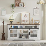 HAIOOU 63" Farmhouse TV Stand with LED Light & Power Outlets for TVs up to 70 Inches, 31.5" High Tallboy TV Console Stand Entertainment Center with Cross Design Sliding Barn Doors - White HAIOOU