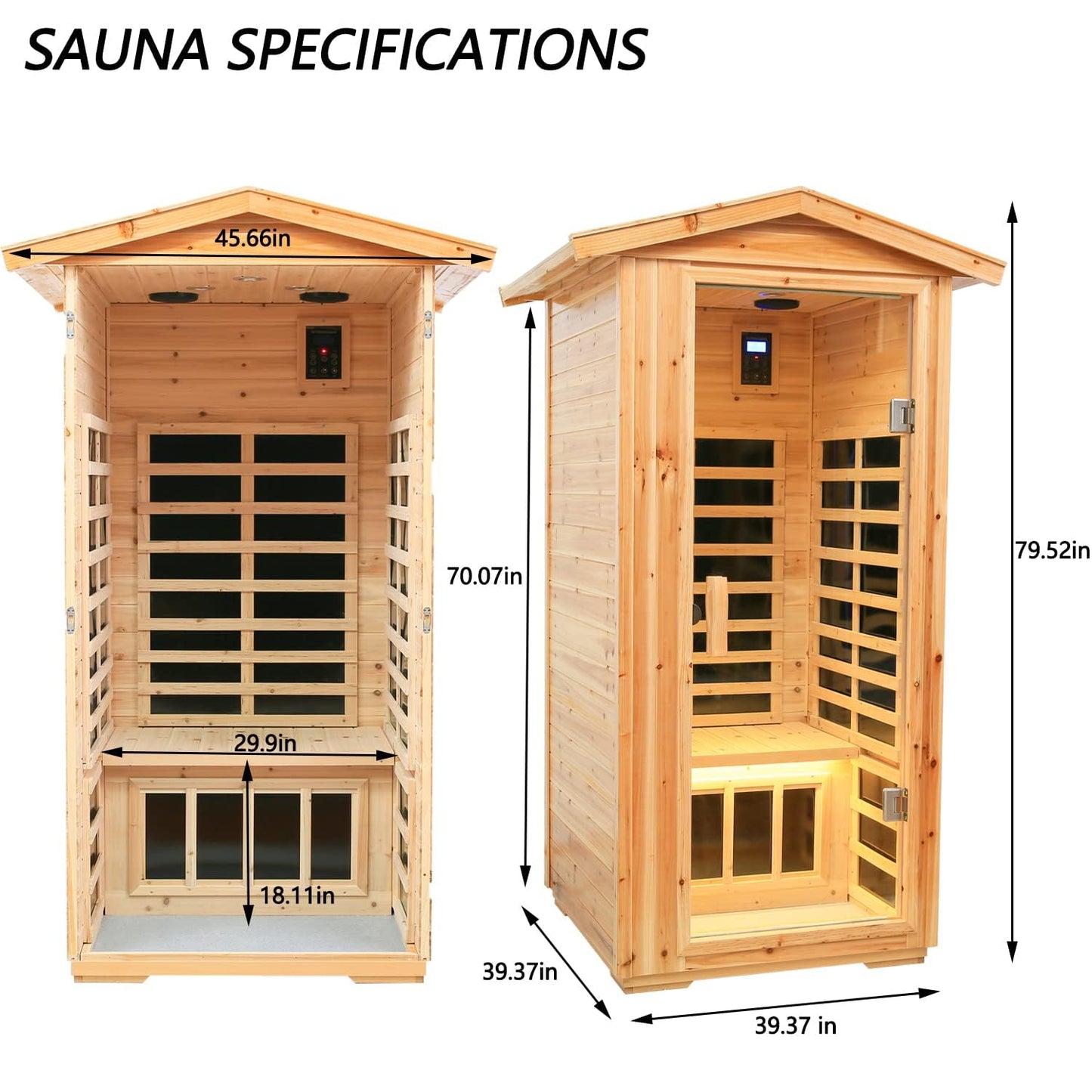 Outdoor Sauna, 1 Person Far Infrared Sauna for Home, Canadian Hemlock Home Sauna, 1560W with Bluetooth, LCD, LED for Indoor and Outdoor Wooden Sauna