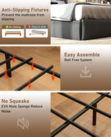 SADENICEL Full Size Bed Frame with Storage Headboard and 2 Drawer, Metal Full Bed Frame Platform with LED Light, Charging Station, No Box Spring Needed, Noise Free, Easy Assembly, Grey SADENICEL